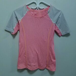 Lululemon Turn It Up 6 Small Woman's Run Tee Pop Orange Dune Tshirt Stripe Wagon